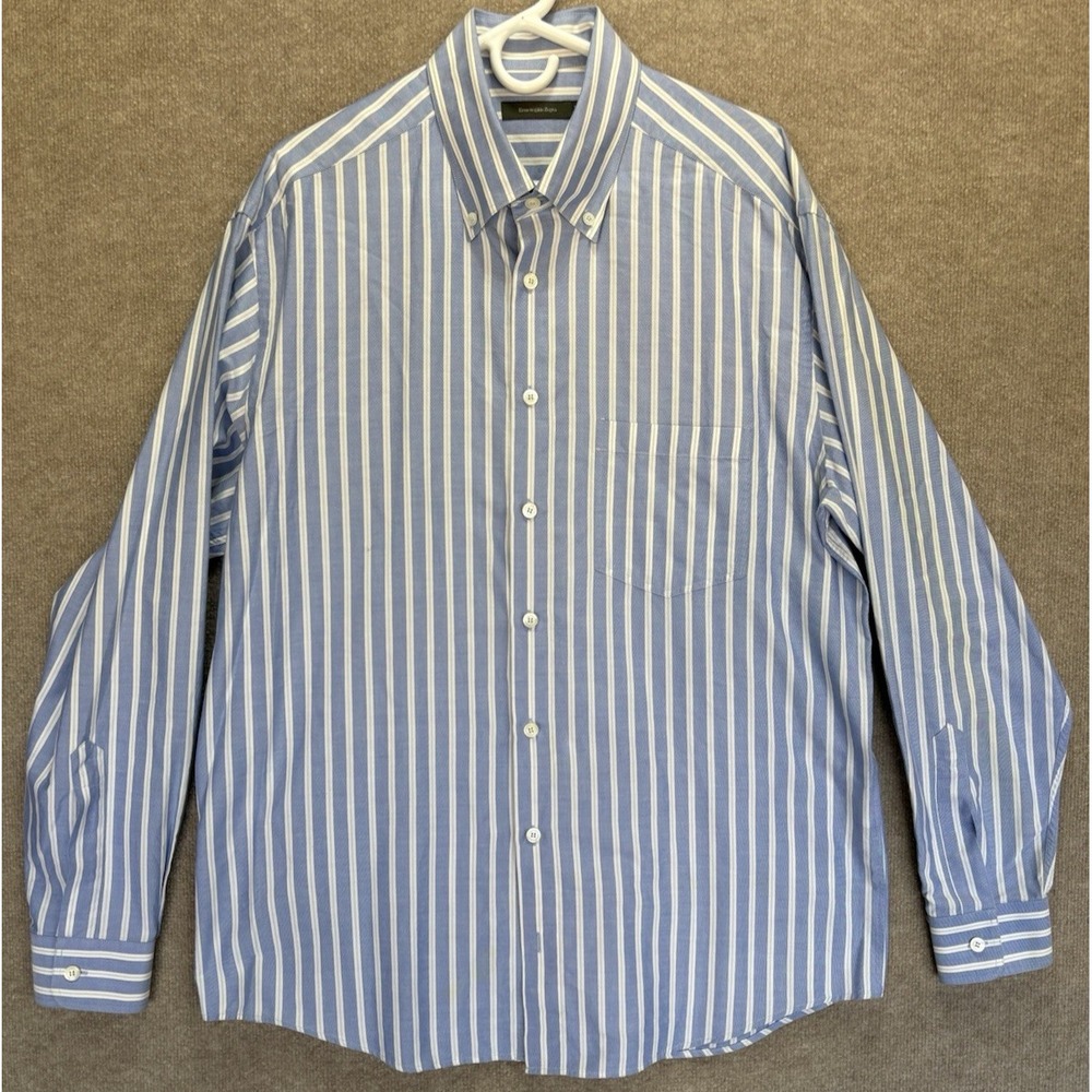 Ermenegildo Zegna Men's Dress Shirt XXL Blue White Stripes Business Button Up